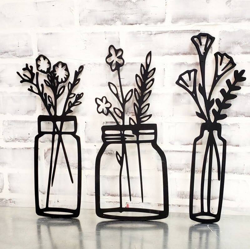 LASER JARS OF FLOWERS SET OF 3-*