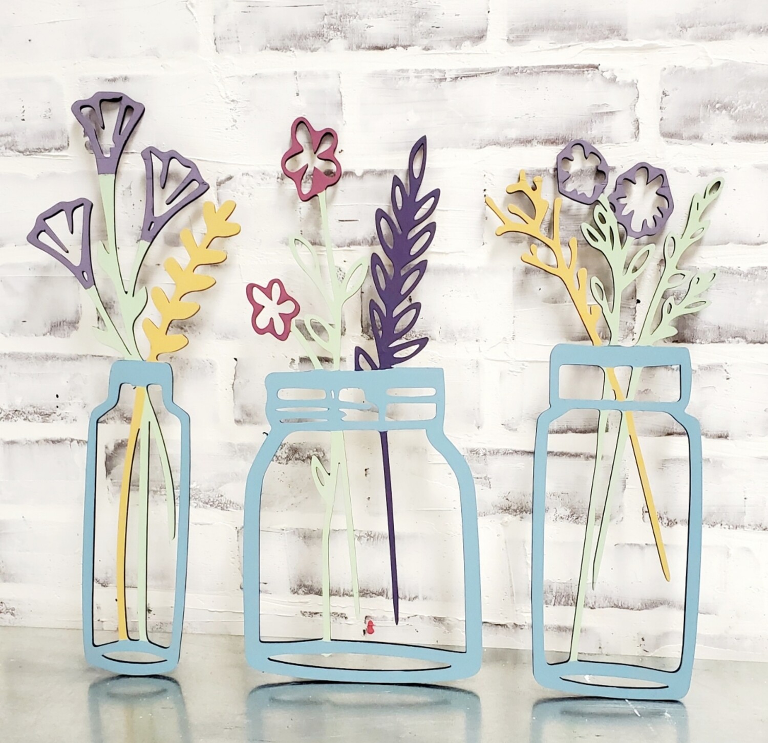 LASER JARS OF FLOWERS SET OF 3-*