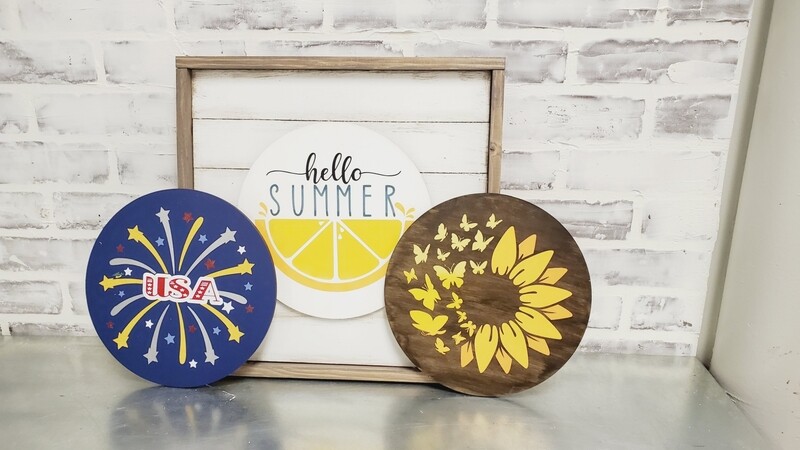CHANGEABLE SHIPLAP SIGN -W/SUMMER SET (15 X 15&quot;)**