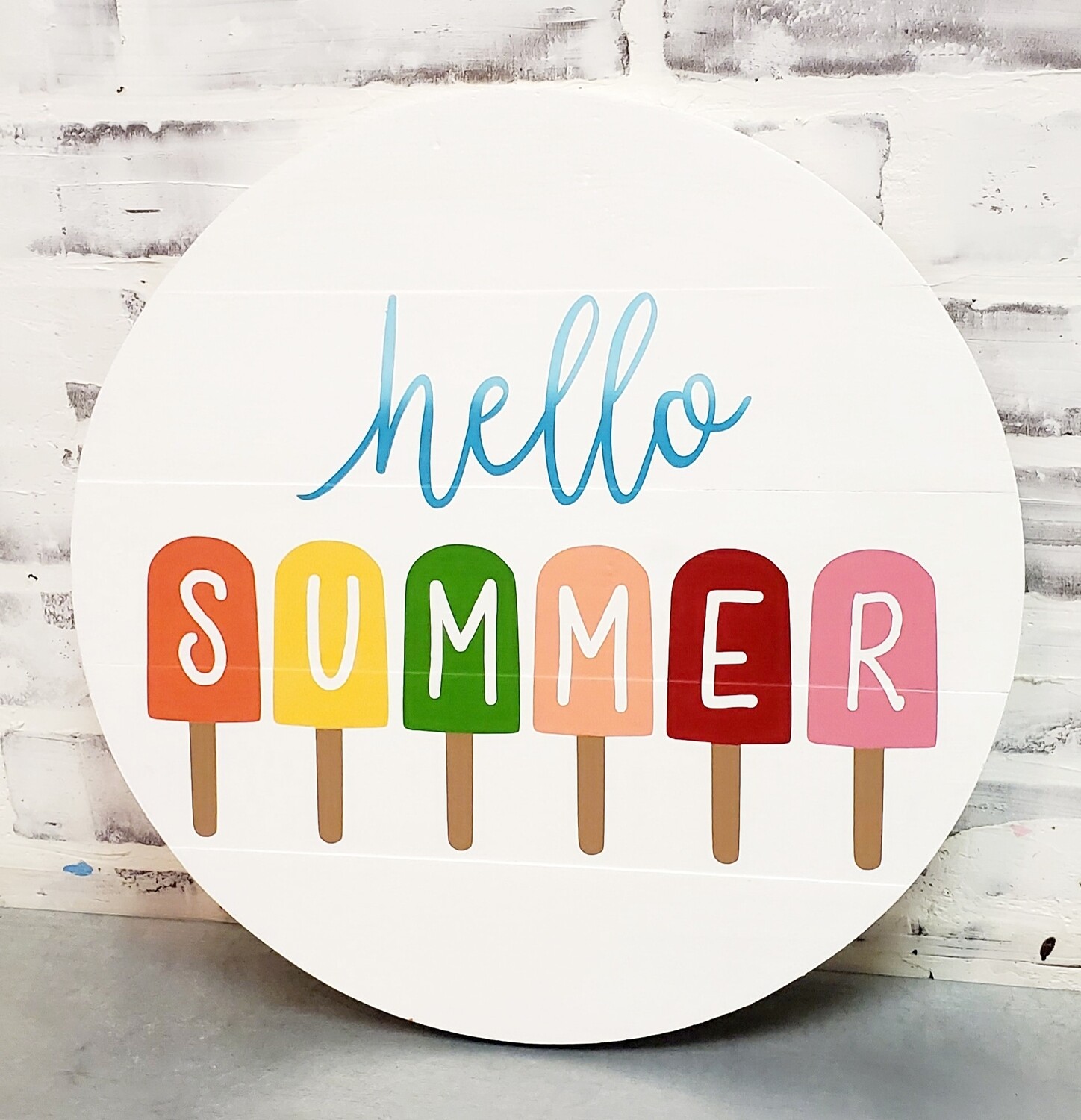ROUND HELLO SUMMER POPSICLES  (15")-*