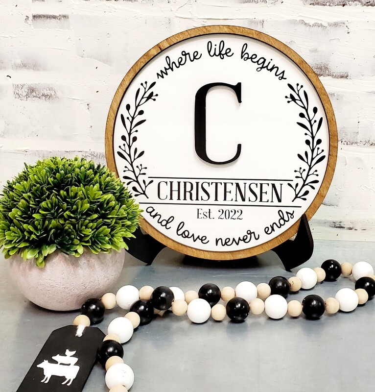 ROUND INITIAL WHERE LIFE BEGINS*(8&quot;)*