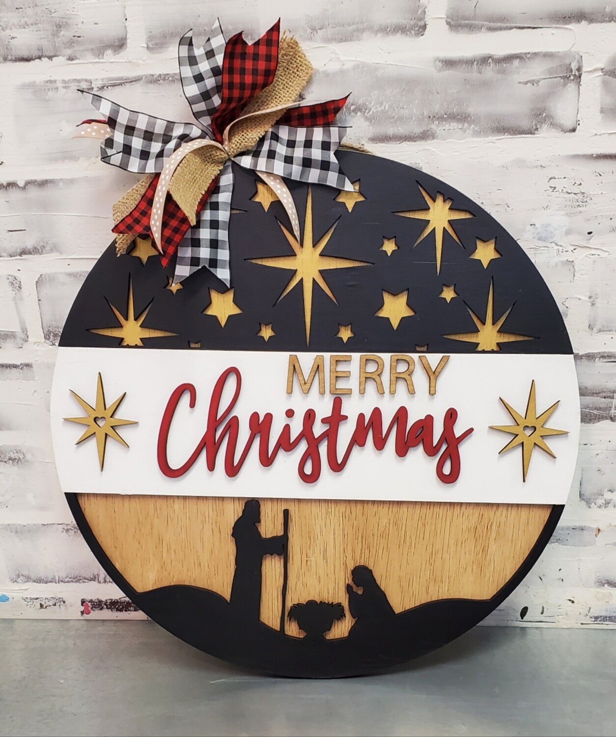 LASER ROUND NATIVITY SIGN ( 15 INCHES)-**