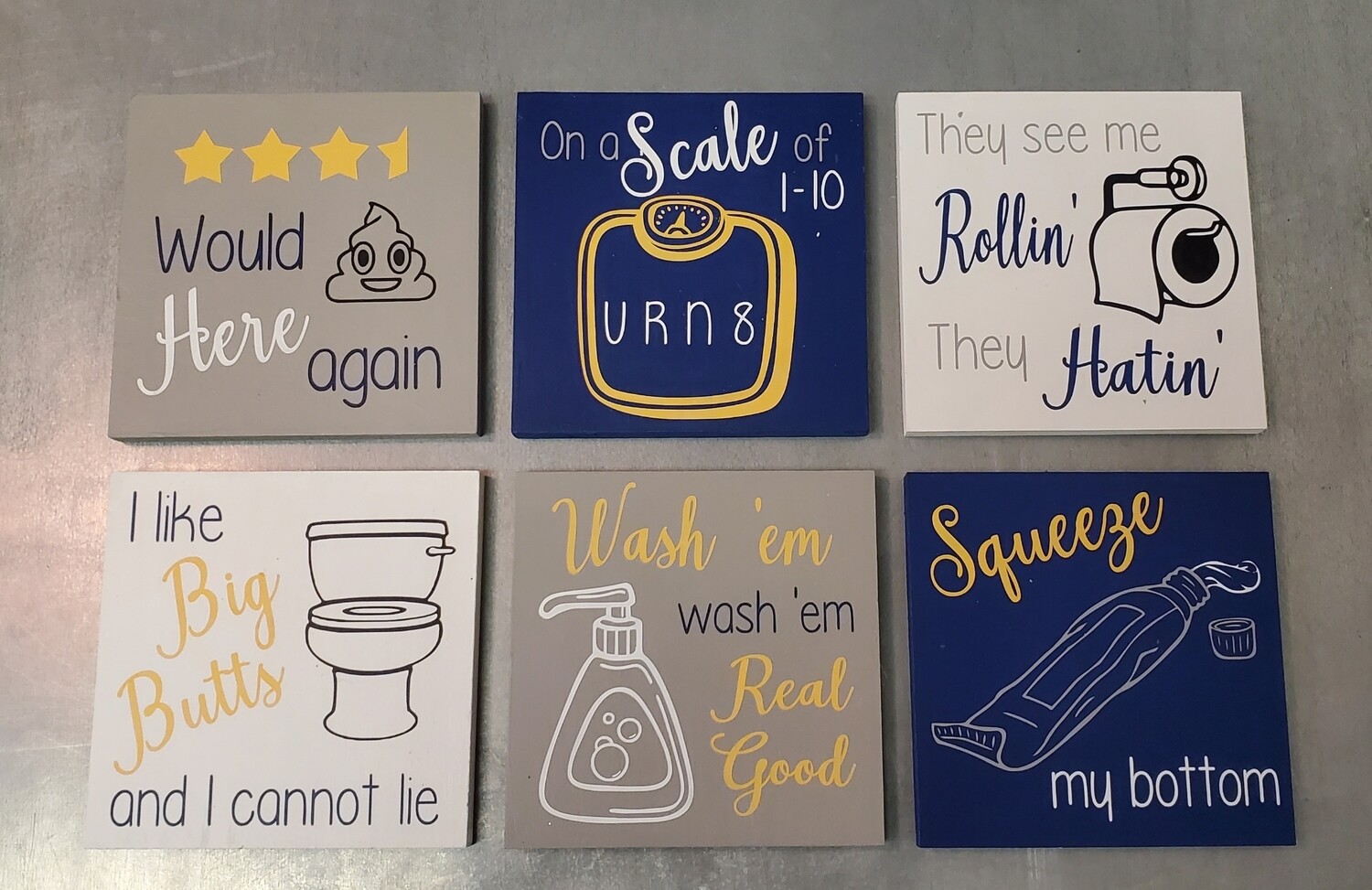 BATHROOM FUNNIES SIGN SET OF 6 (6 X 6&quot;)-*