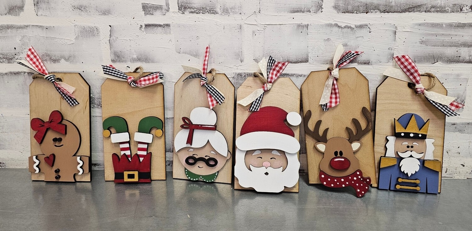 TREE ORNAMENTS-SANTA TAGS SET OF 6**
