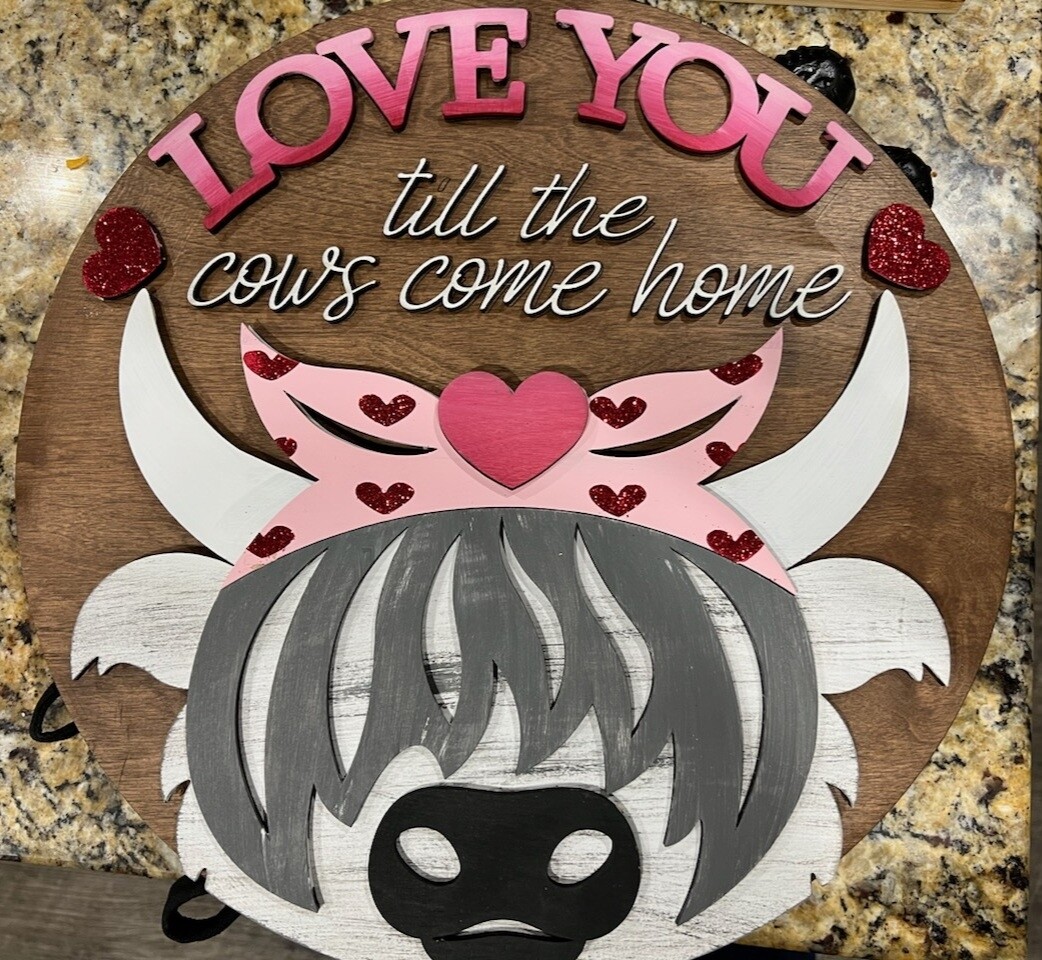 LOVE YOU HIGHLAND COW CIRCLE (15")-*