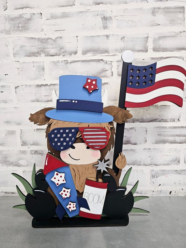 PATRIOTIC STANDING HIGHLAND COW-*
