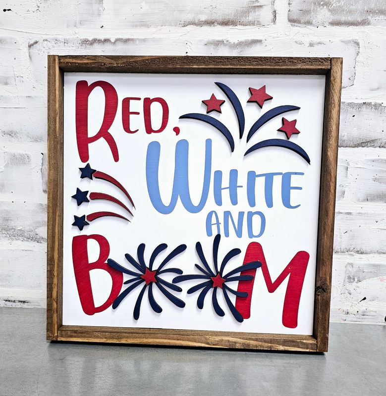 RED, WHITE AND BOOM SIGN (12 X 12&quot;)