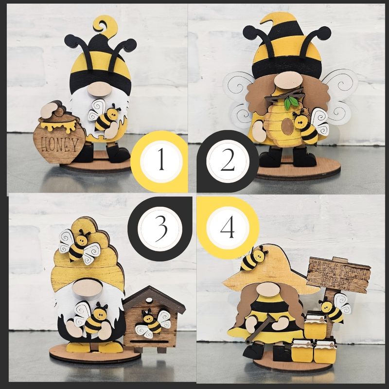 SET OF 4 HONEY BEE MINI GNOMES