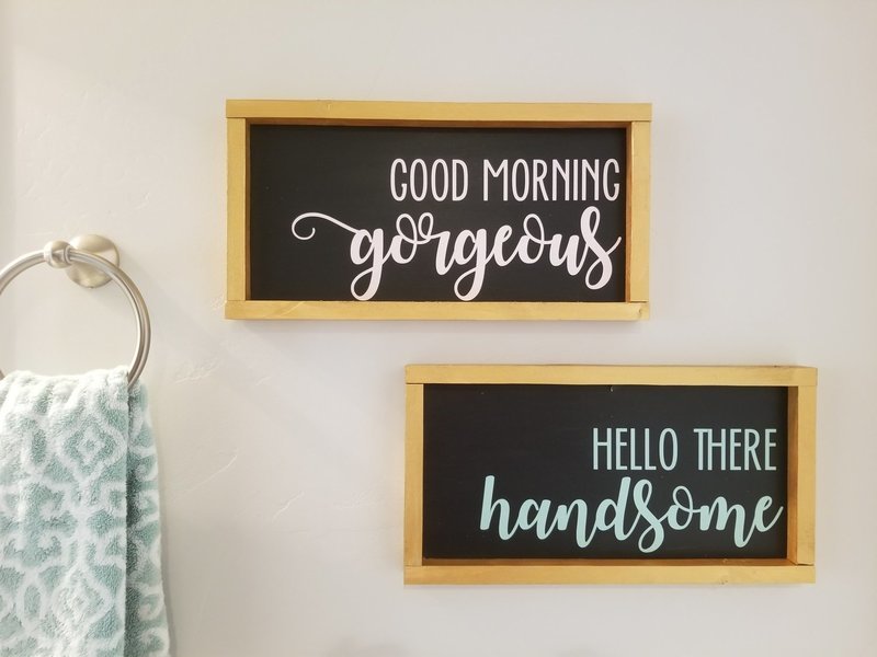 GOOD MORNING &amp; HELLO SIGN SET (2) -7 x 14&quot;-L*