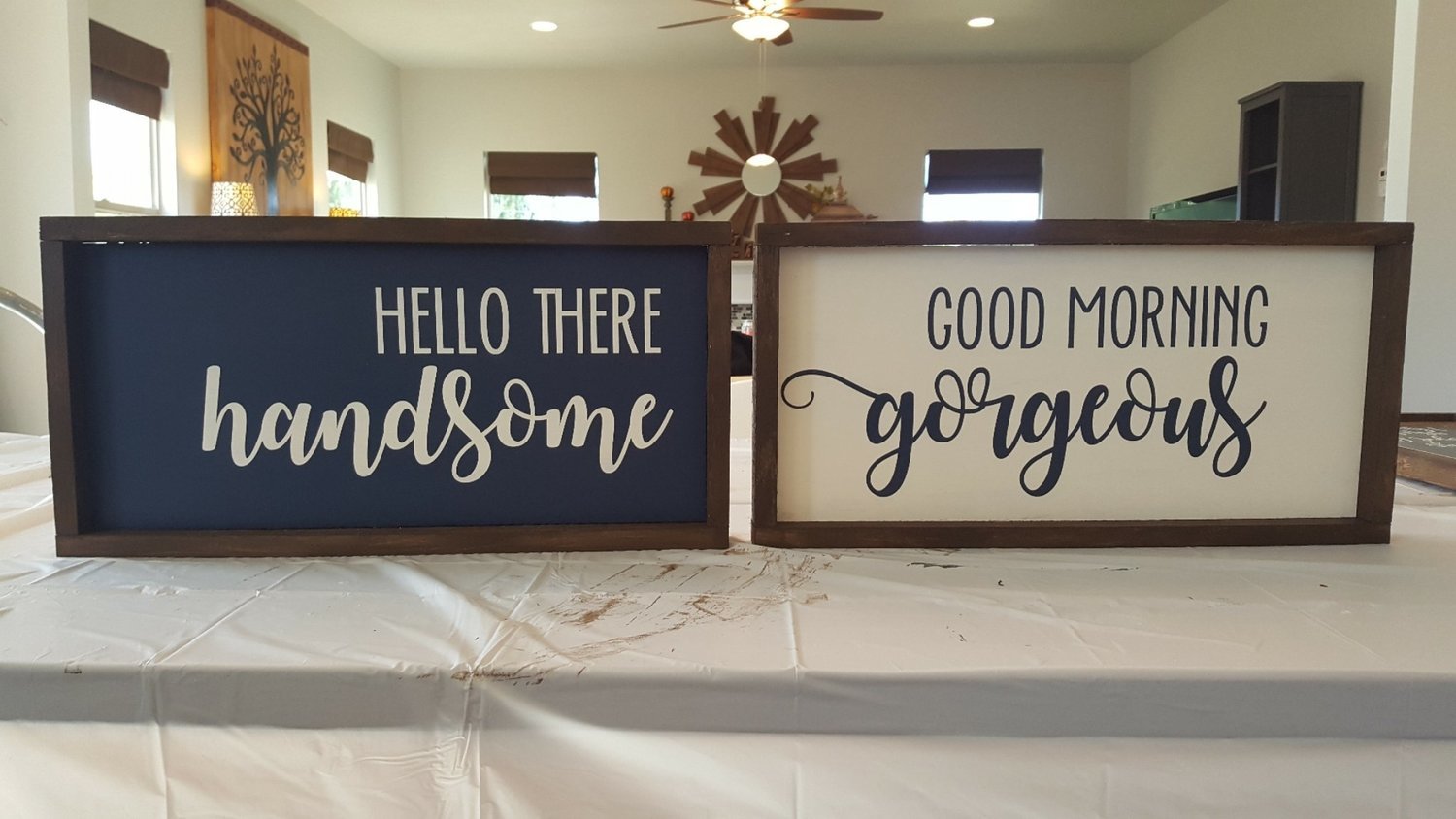 GOOD MORNING &amp; HELLO SIGN SET (2) -7 x 14"-L*