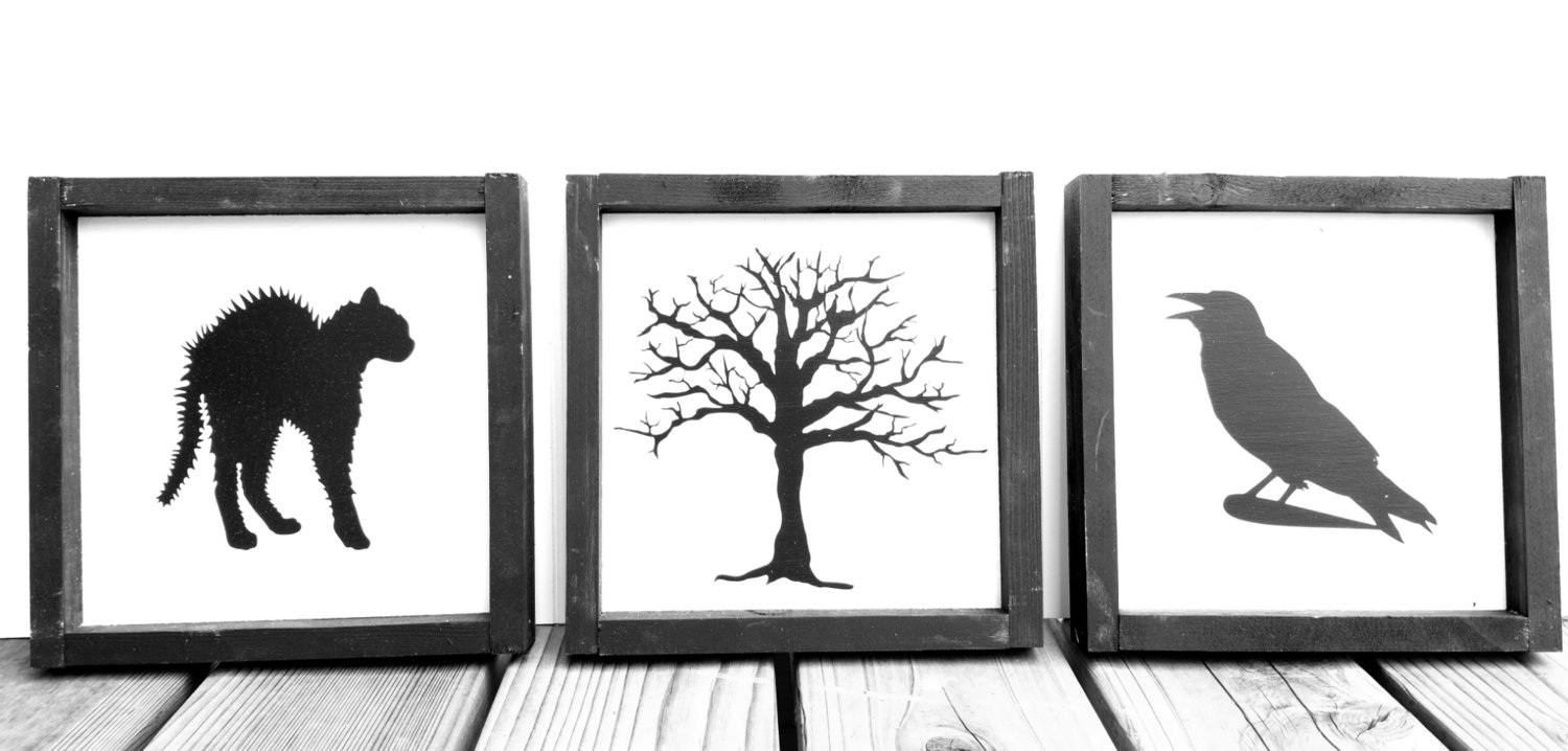 SET OF 3 HALLOWEEN SILHOUETTES  (3@ 8x 8&quot; )