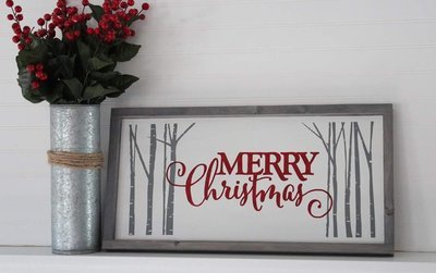 BIRCH TREE MERRY CHRISTMAS  (12 x 24")-L