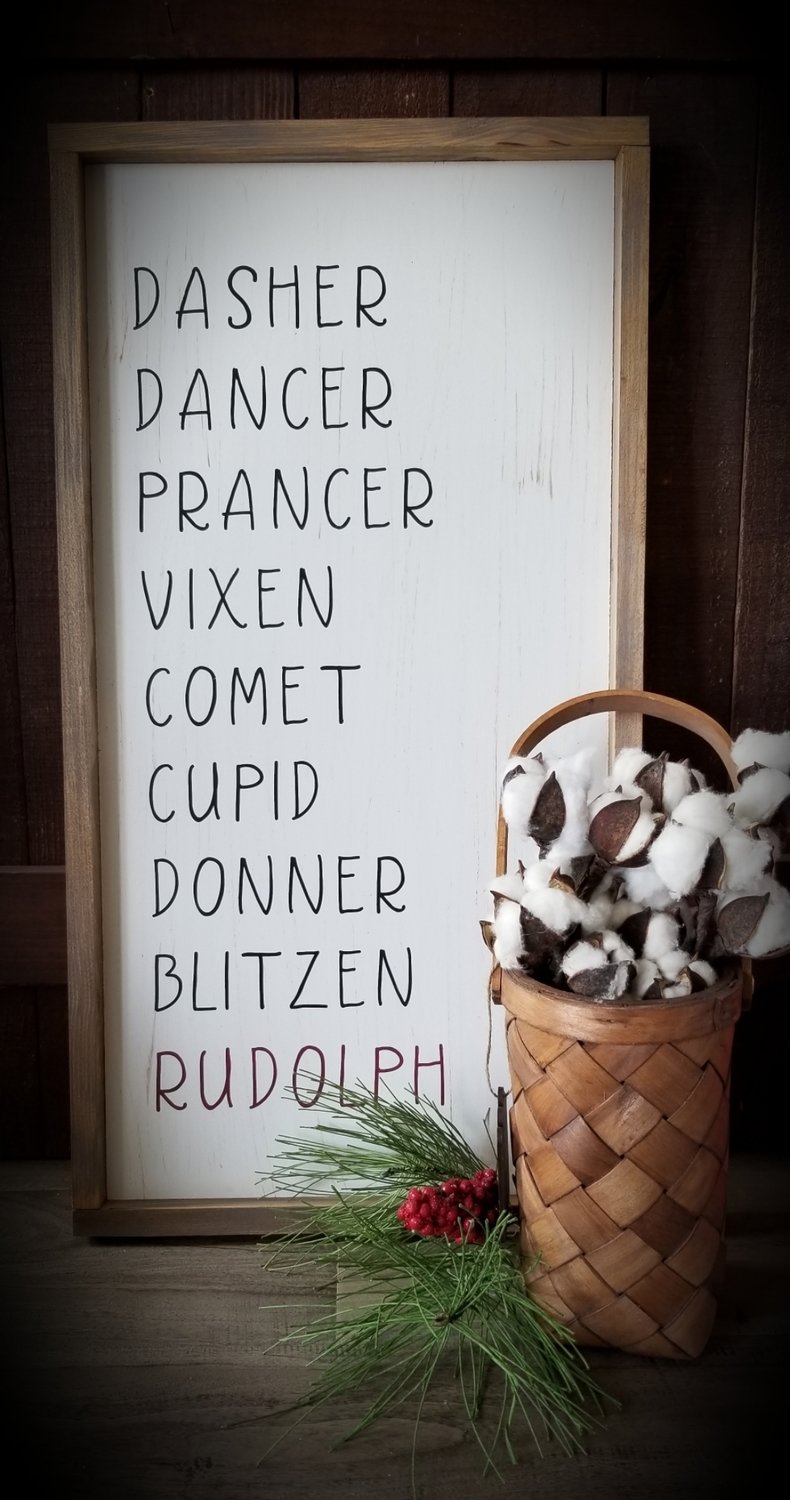 REINDEER NAMES SIGN  (12 x 24&quot;)-P