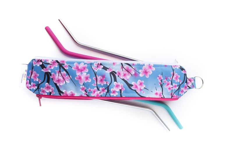 Reusable Straw Bag, Double sided -Cherry Blossoms