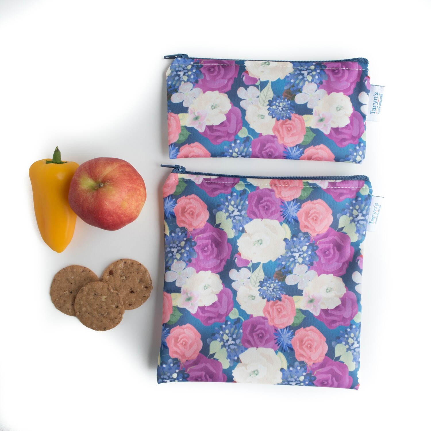 Reusable Snack and Sandwich Bag Set -Roses