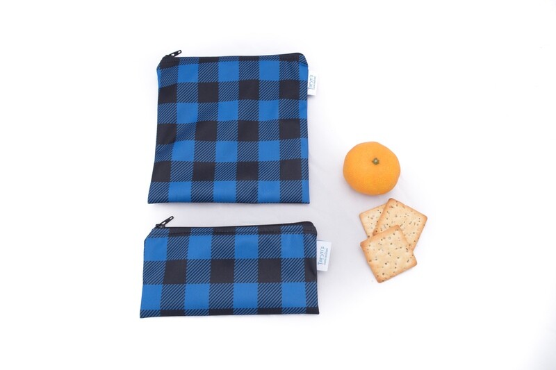 Reusable Snack and Sandwich Bag Set -Plaid Blue
