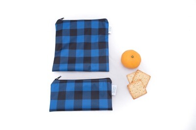 Reusable Snack and Sandwich Bag Set - Plaid Blue