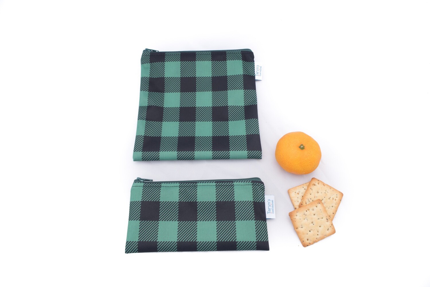 Reusable Snack and Sandwich Bag Set -Plaid Green
