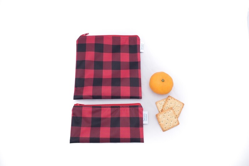 Reusable Snack and Sandwich Bag Set -Plaid Red
