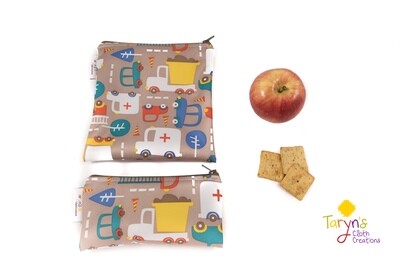 Reusable Snack and Sandwich Bag Set -Trucks and Cars