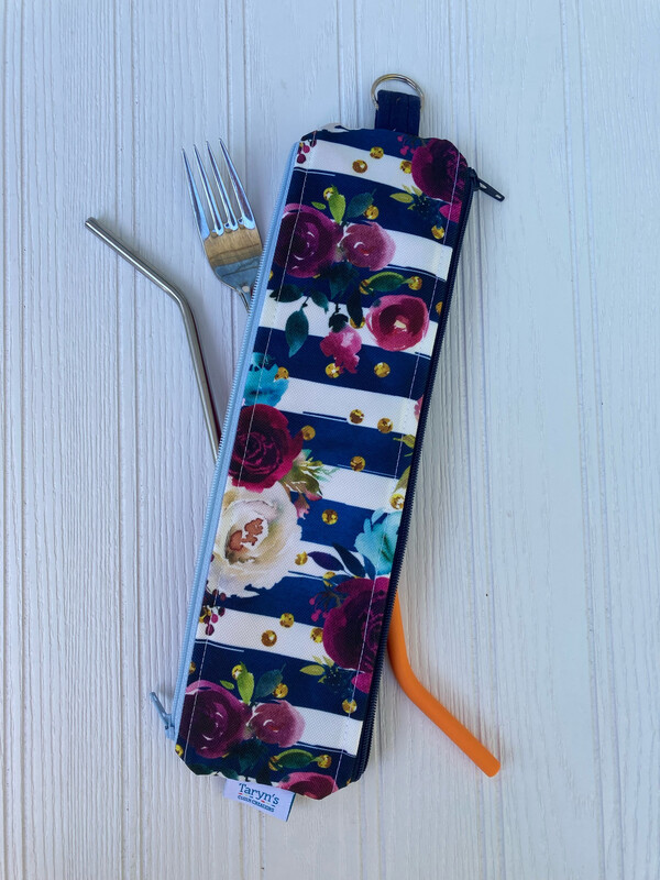 Reusable Straw Bag, double sided -Merlot Roses