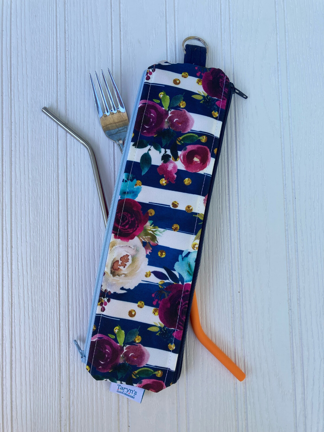 Reusable Straw Bag, double sided -Roses