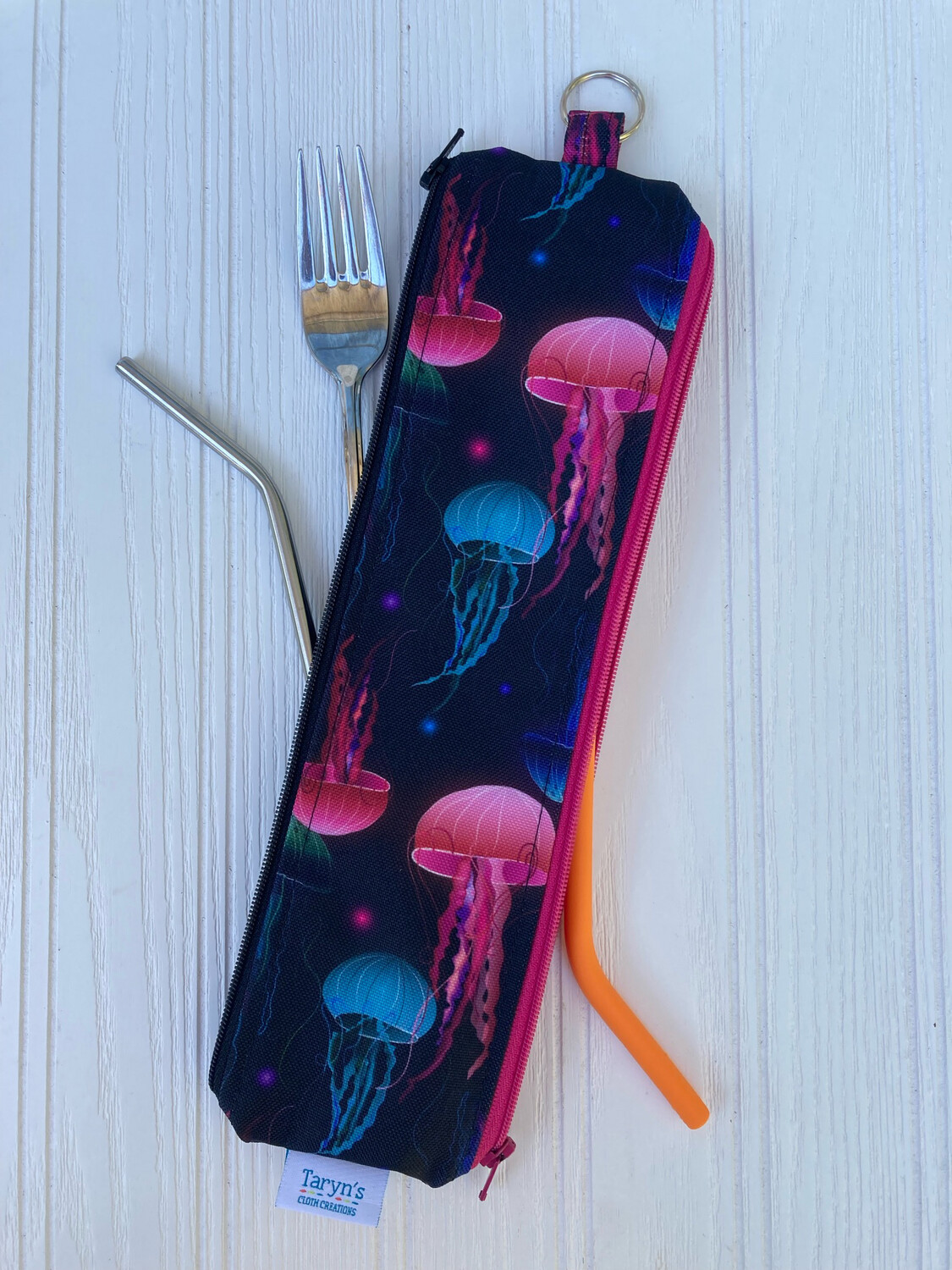 Reusable Straw Bag, double sided -Jellyfish
