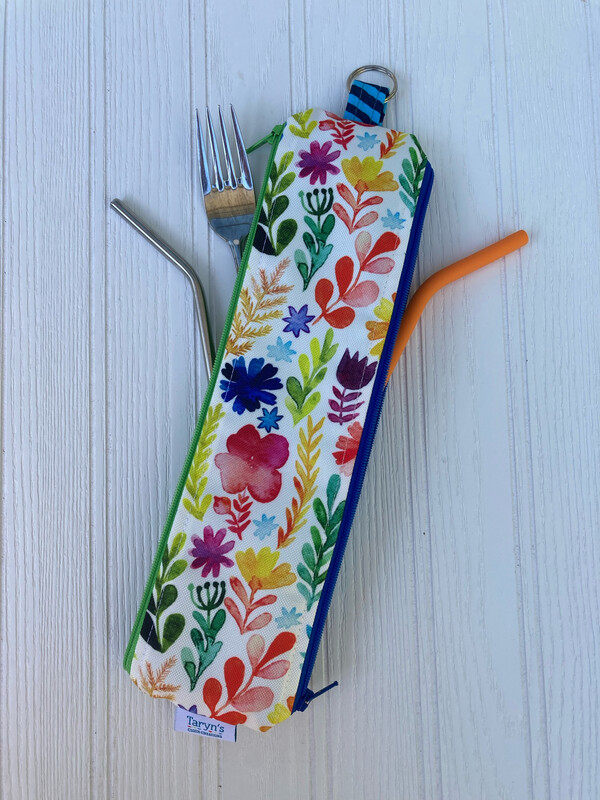 Reusable Straw Bag, double sided - Spring Flowers