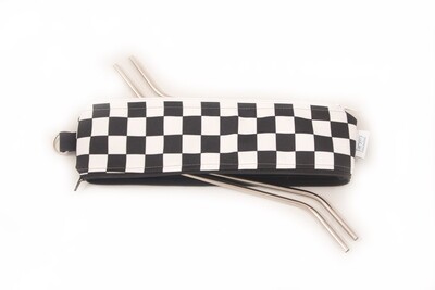 Reusable Straw Bag, double sided -Checkerboard