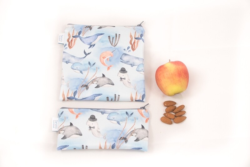 Reusable Snack and Sandwich Bag Set -Whales