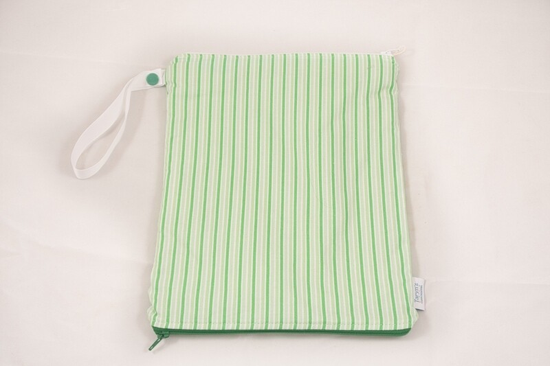 Medium Double-sided 9&quot;x11” Wet/dry Bag -Green and White Stripe