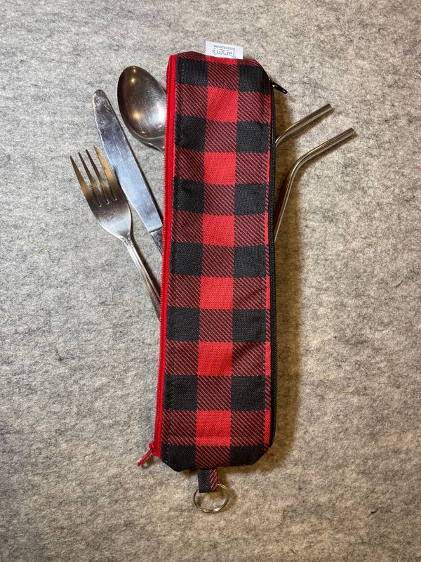 Reusable Straw Bag, double sided -Buffalo Plaid