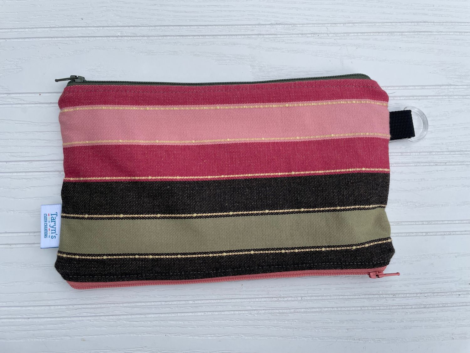 Small Double-sided Wet/dry Bag -Pink, Green, Black Stripes