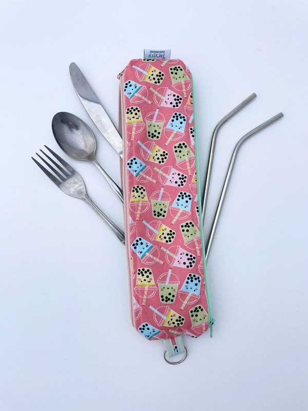 Reusable Straw Bag, Double sided - Bubble Tea