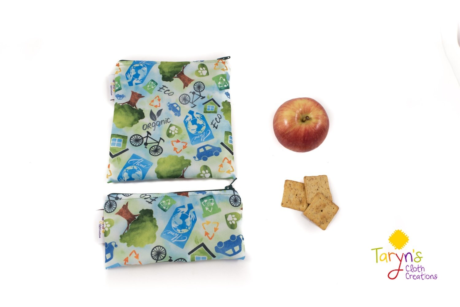 Reusable Snack and Sandwich Bag Set -Recycling Print