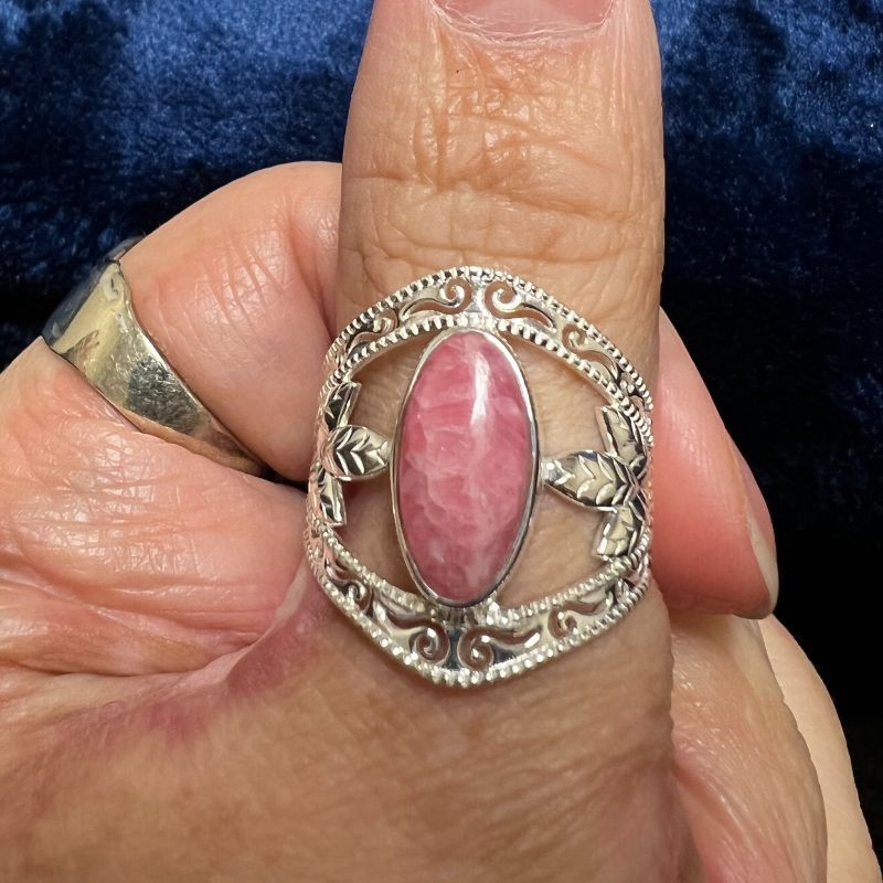 Rhodochrosite Leaf Ring Sz 9