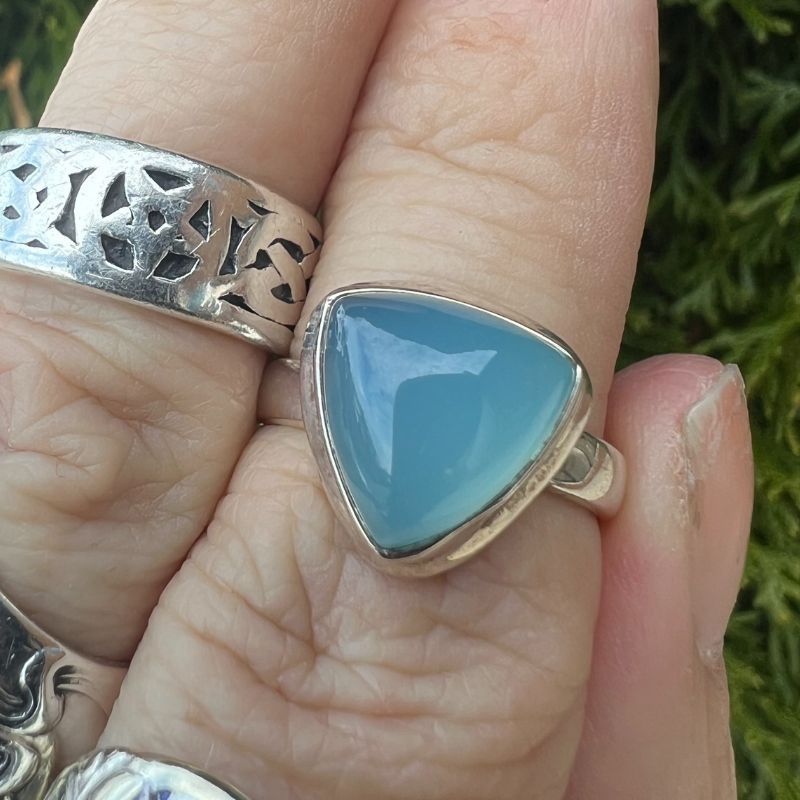 Blue Chalcedony Ring Sz6 Triangle