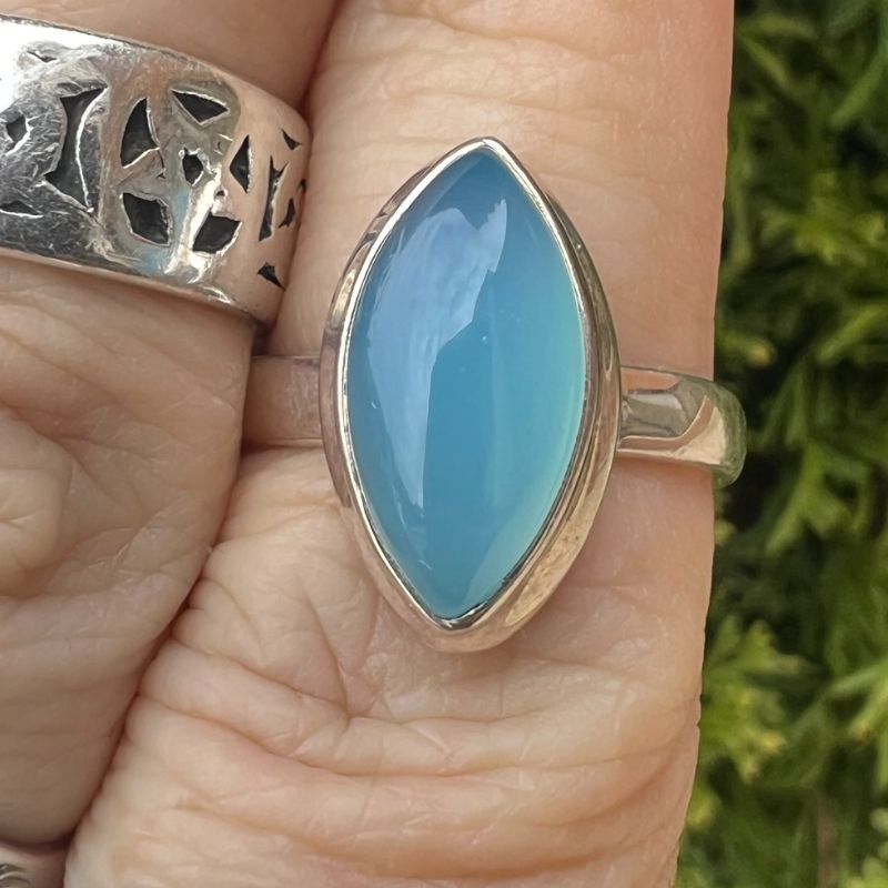 Blue Chalcedony Ring Sz7 Marquis
