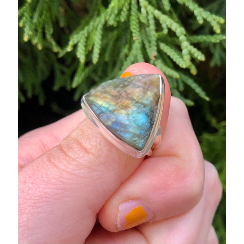 Labradorite Ring Sz7 Raw Triangle