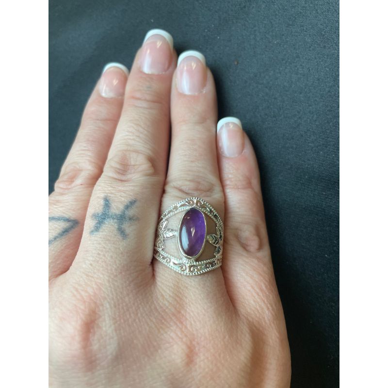 Amethyst Leaf Ring Sz 9