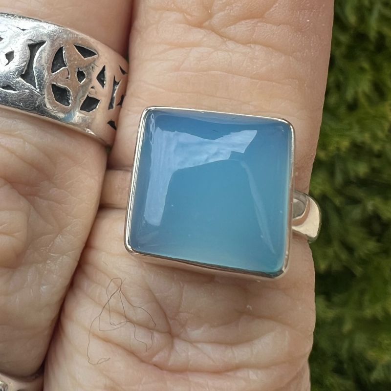 Blue Chalcedony Square Ring Sz 9