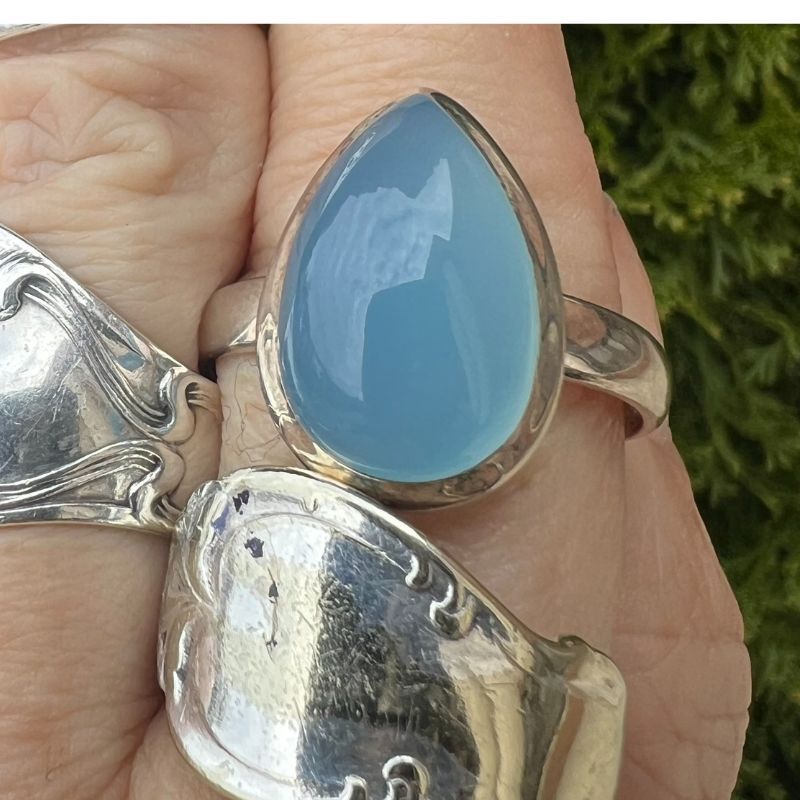 Chalcedony Teardrop Ring Sz 8