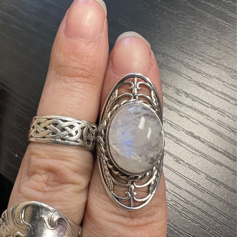 Rainbow Moonstone Ring Sz5
