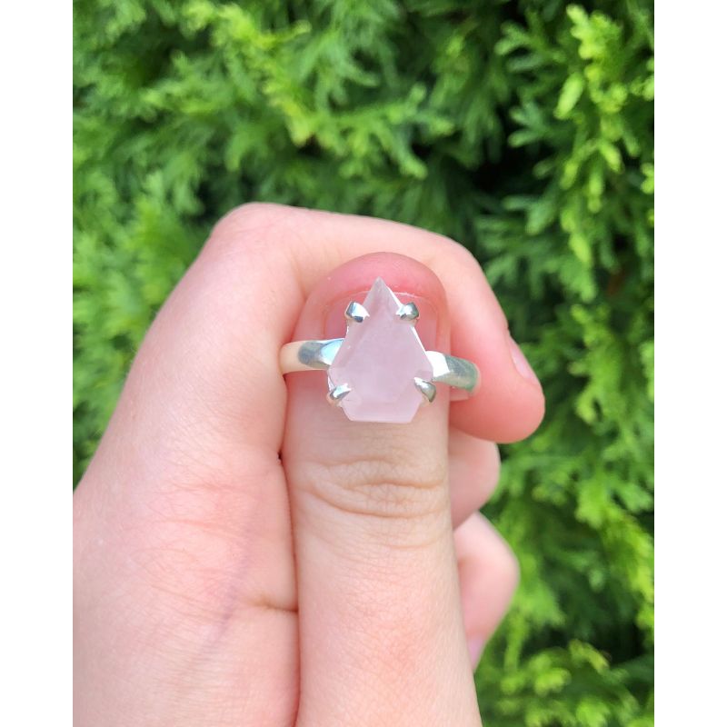 Rose Quartz Pear Faceted Ring Size 10