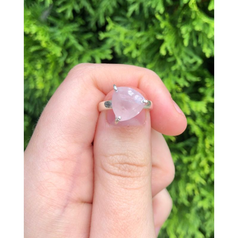 Rose Quartz Triangle Faceted Ring Size 10