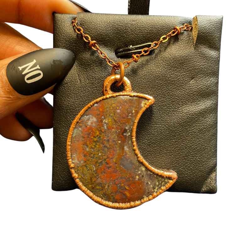 Moss Agate Crescent Moon Necklace