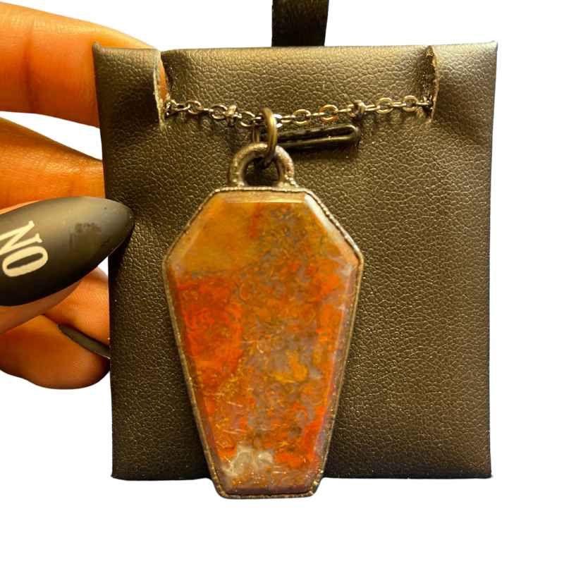 Red Moss Agate Coffin Necklace