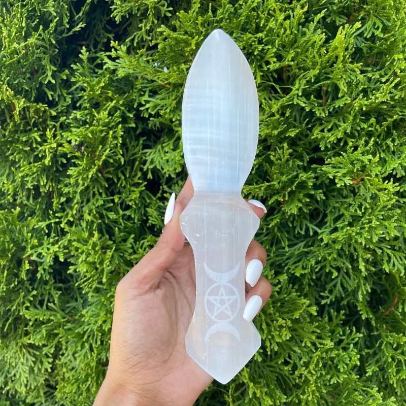 Selenite Pentagram Carved Athame