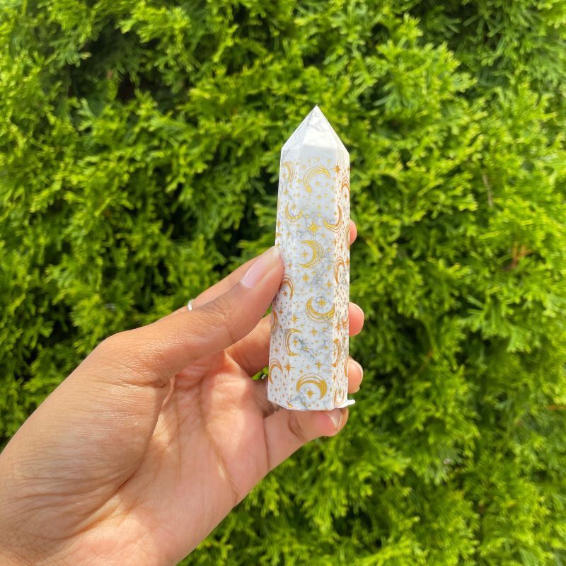 Golden Star Moon Howlite Tower