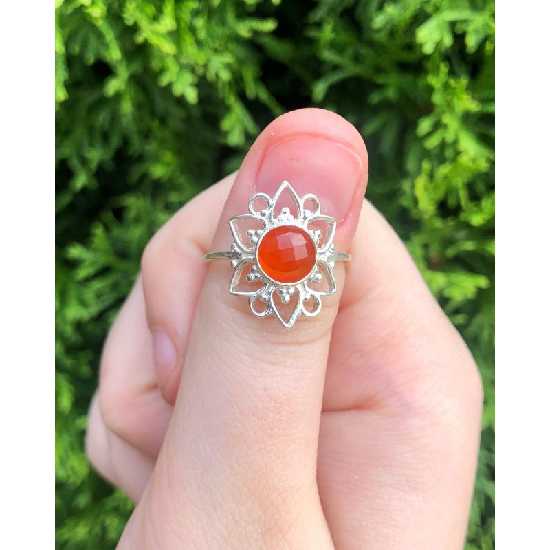 Carnelian Lotus Ring Size 8